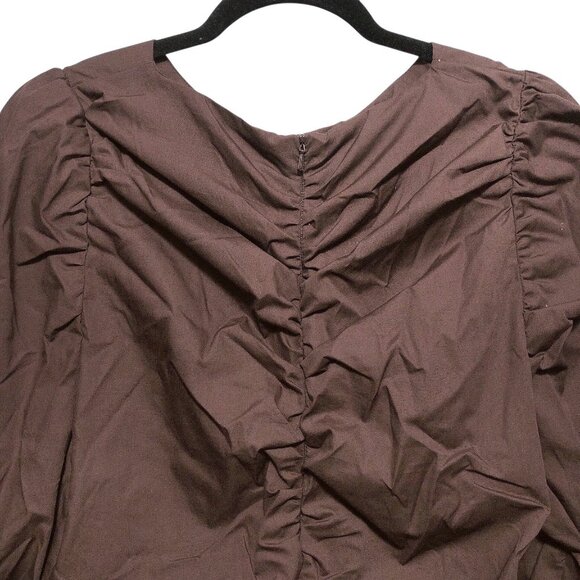 ASOS Design Solid Dark Brown Round Neck Long Sleeve Ruched Dress 10 - Picture 8 of 10